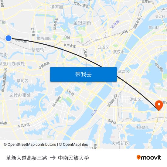 革新大道高桥三路 to 中南民族大学 map