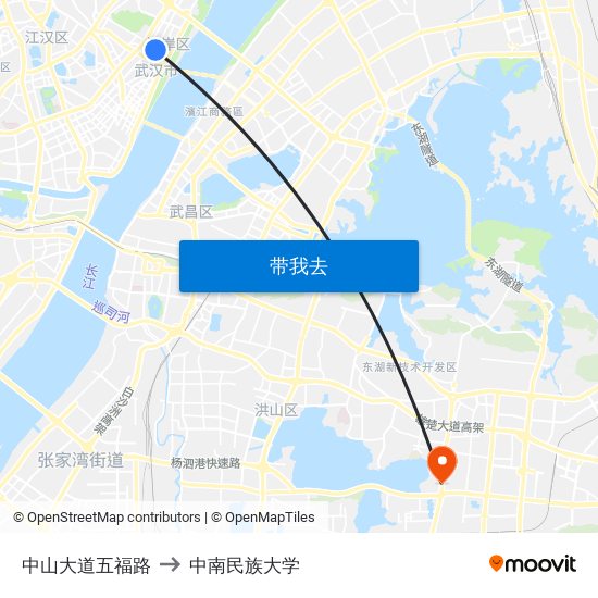 中山大道五福路 to 中南民族大学 map