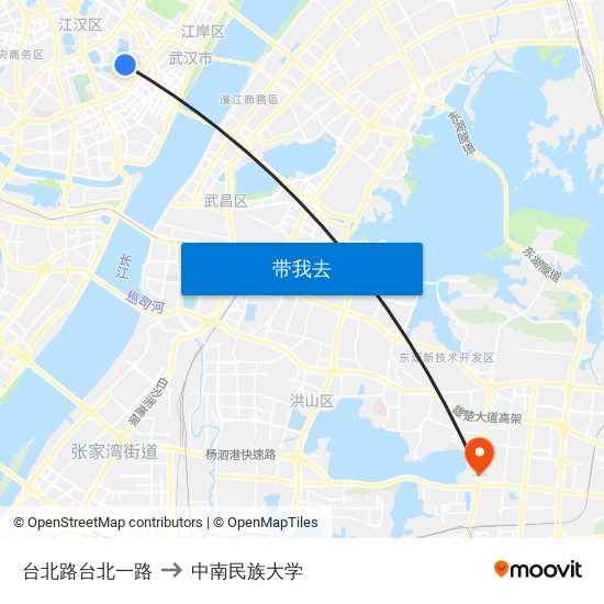 台北路台北一路 to 中南民族大学 map