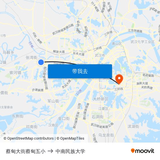 蔡甸大街蔡甸五小 to 中南民族大学 map