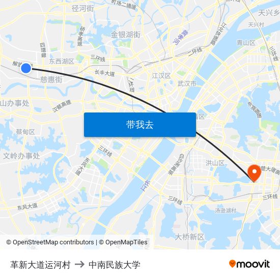 革新大道运河村 to 中南民族大学 map
