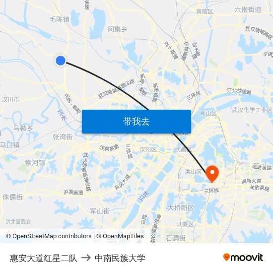 惠安大道红星二队 to 中南民族大学 map