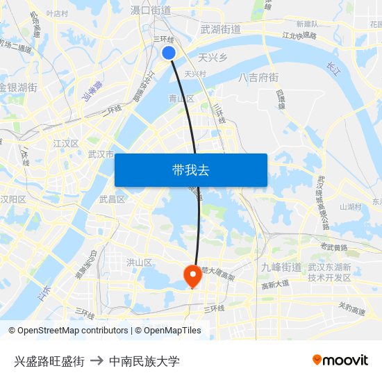 兴盛路旺盛街 to 中南民族大学 map