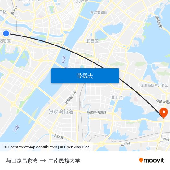 赫山路昌家湾 to 中南民族大学 map