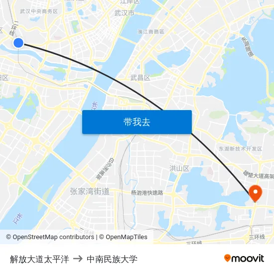 解放大道太平洋 to 中南民族大学 map