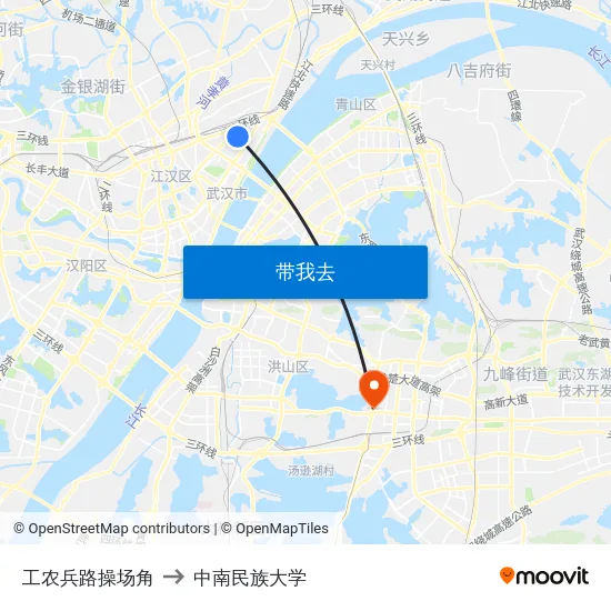 工农兵路操场角 to 中南民族大学 map