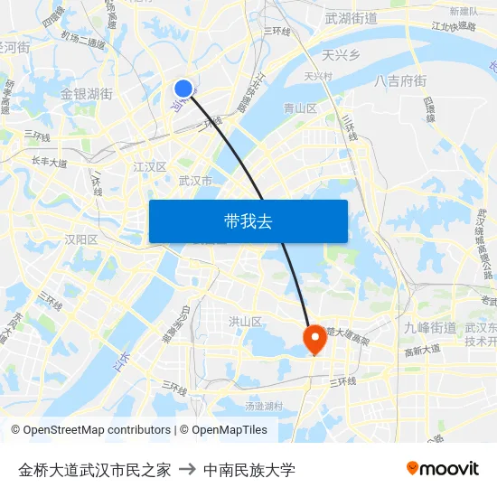 金桥大道武汉市民之家 to 中南民族大学 map