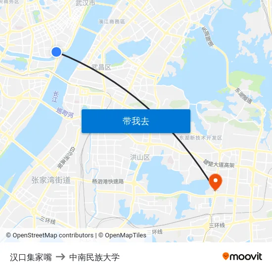 汉口集家嘴 to 中南民族大学 map