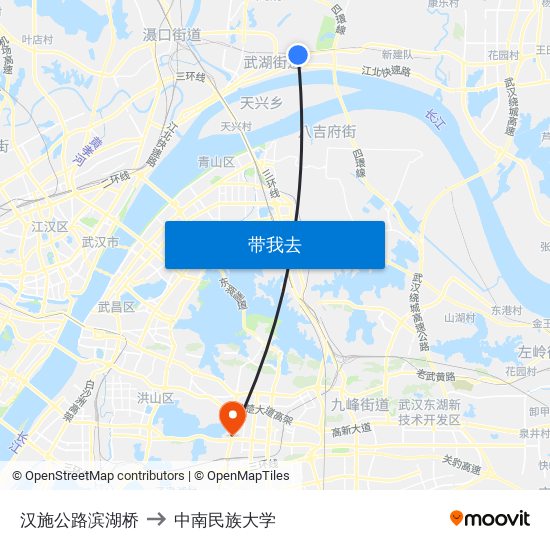 汉施公路滨湖桥 to 中南民族大学 map