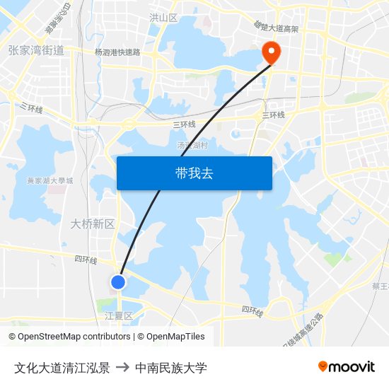 文化大道清江泓景 to 中南民族大学 map