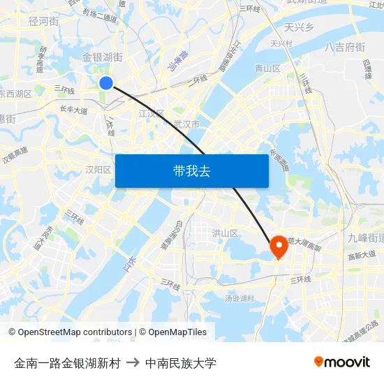 金南一路金银湖新村 to 中南民族大学 map