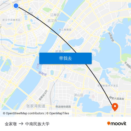 金家墩 to 中南民族大学 map