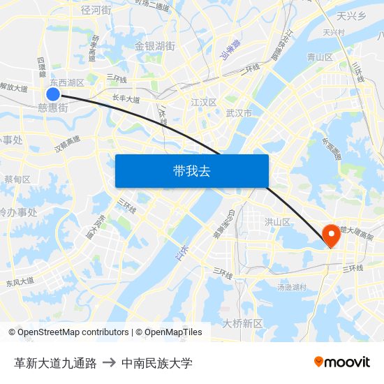 革新大道九通路 to 中南民族大学 map