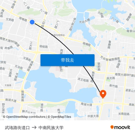 武珞路街道口 to 中南民族大学 map