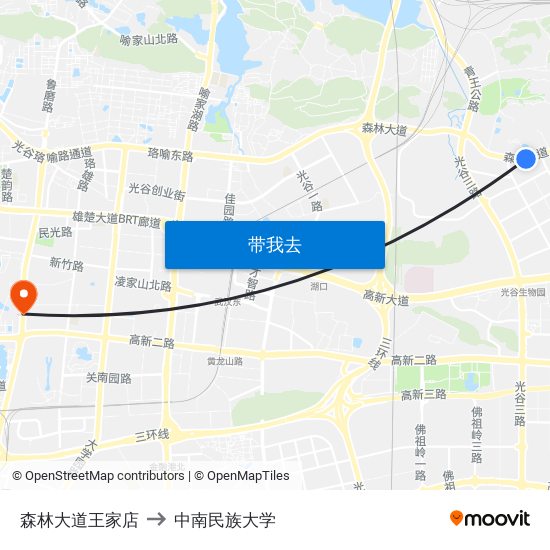 森林大道王家店 to 中南民族大学 map