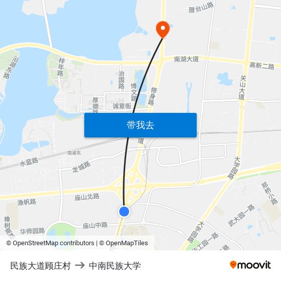 民族大道顾庄村 to 中南民族大学 map