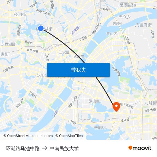 环湖路马池中路 to 中南民族大学 map