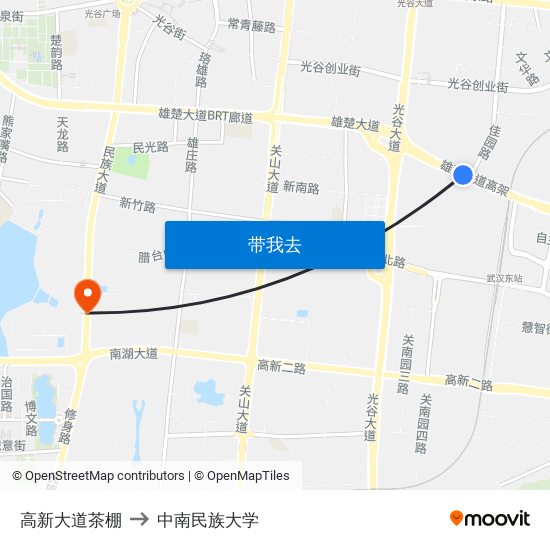 高新大道茶棚 to 中南民族大学 map