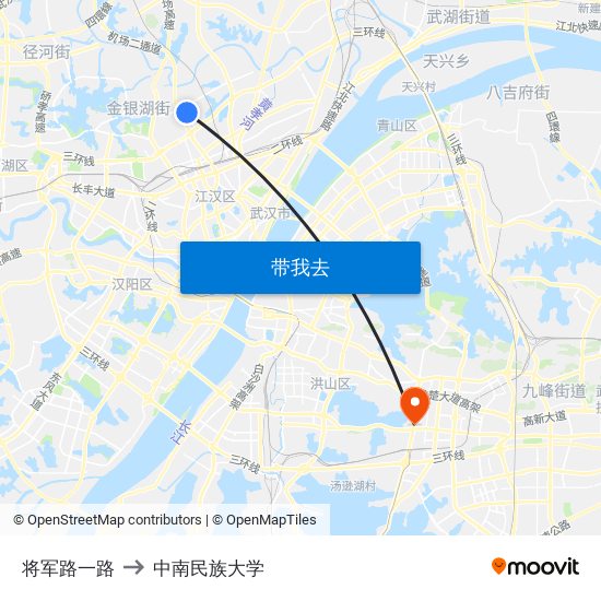 将军路一路 to 中南民族大学 map