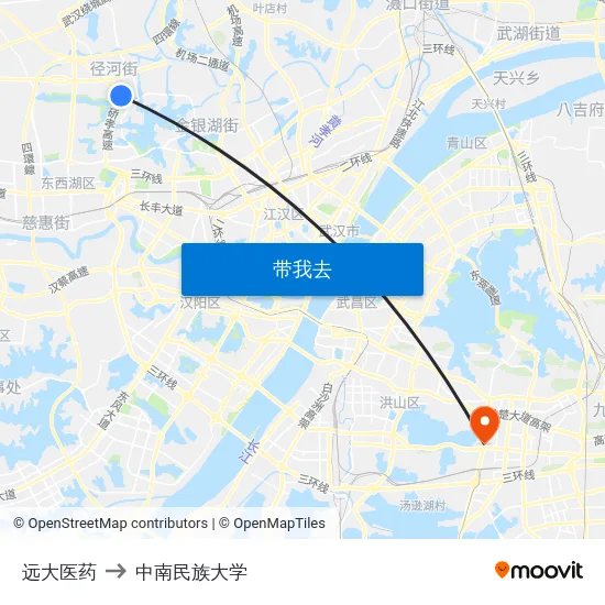 远大医药 to 中南民族大学 map