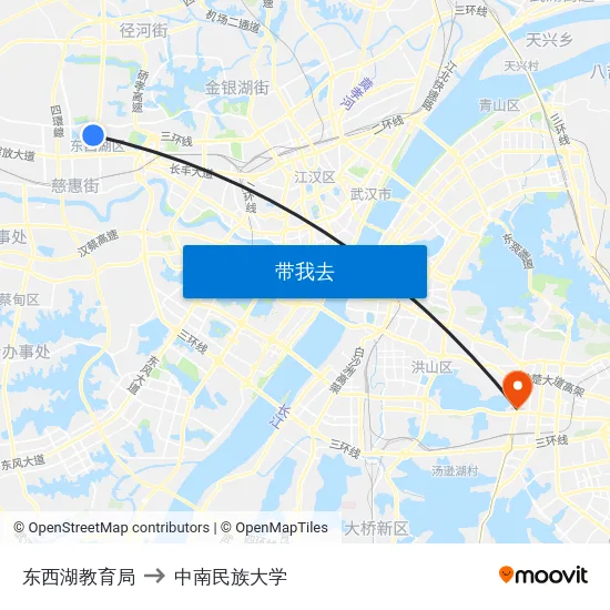 东西湖教育局 to 中南民族大学 map