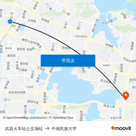 武昌火车站公交场站 to 中南民族大学 map