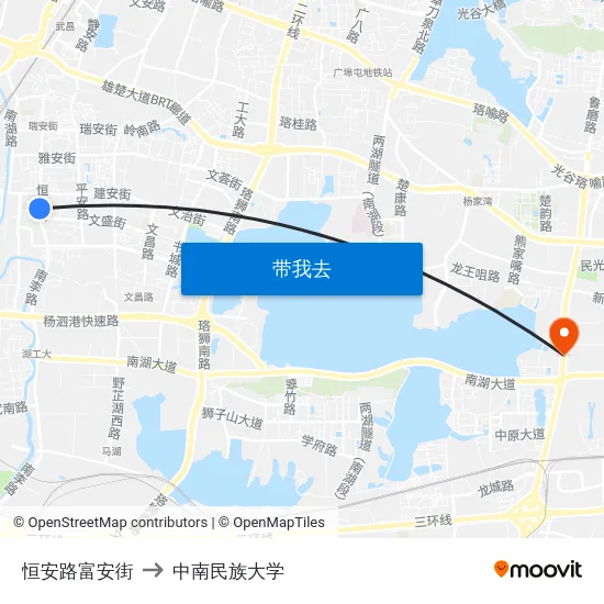 恒安路富安街 to 中南民族大学 map