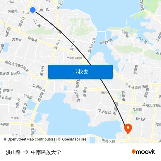 洪山路 to 中南民族大学 map