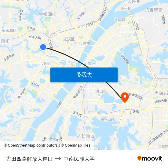 古田四路解放大道口 to 中南民族大学 map