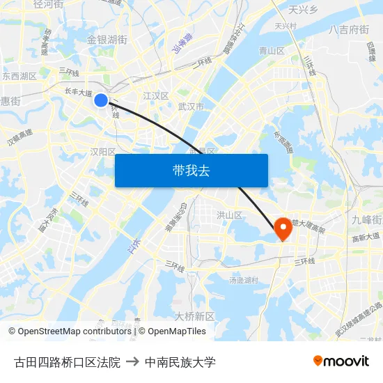 古田四路桥口区法院 to 中南民族大学 map