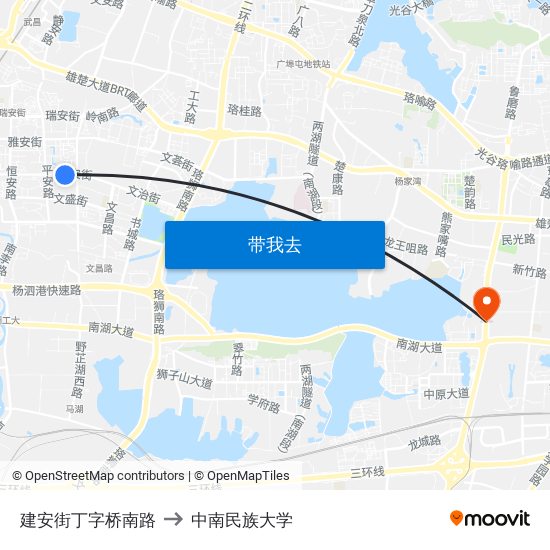建安街丁字桥南路 to 中南民族大学 map