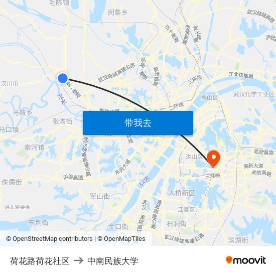 荷花路荷花社区 to 中南民族大学 map