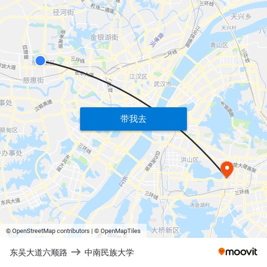 东吴大道六顺路 to 中南民族大学 map