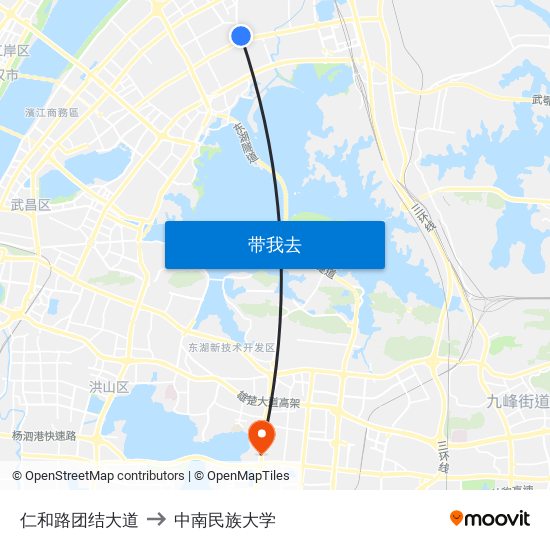 仁和路团结大道 to 中南民族大学 map