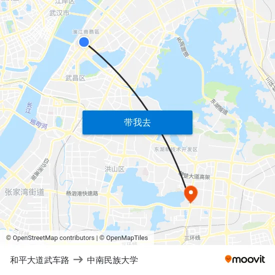 和平大道武车路 to 中南民族大学 map