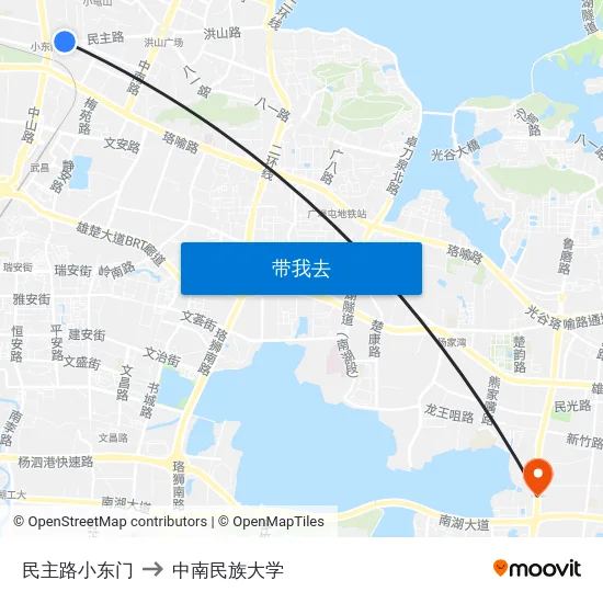 民主路小东门 to 中南民族大学 map