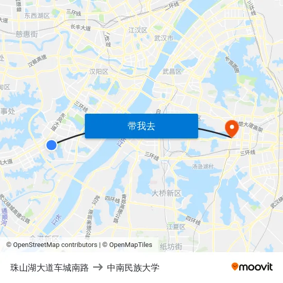 珠山湖大道车城南路 to 中南民族大学 map