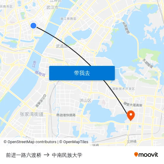 前进一路六渡桥 to 中南民族大学 map