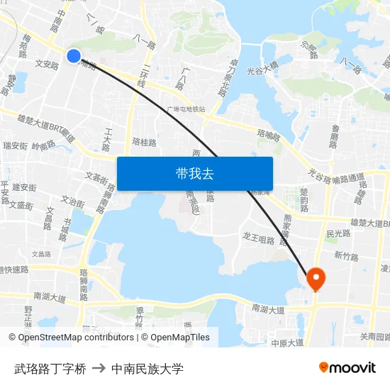 武珞路丁字桥 to 中南民族大学 map