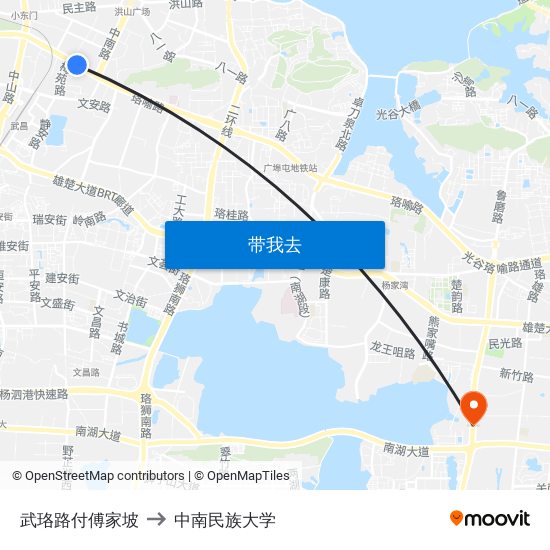 武珞路付傅家坡 to 中南民族大学 map