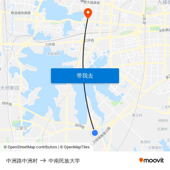 中洲路中洲村 to 中南民族大学 map