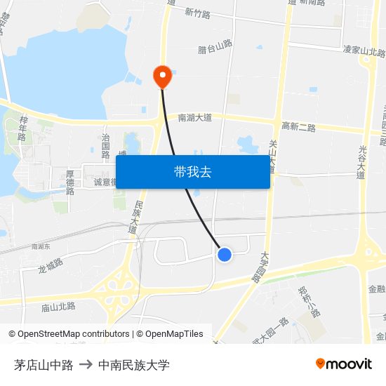 茅店山中路 to 中南民族大学 map