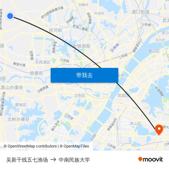 吴新干线五七渔场 to 中南民族大学 map