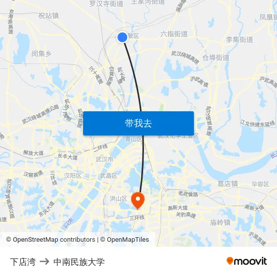 下店湾 to 中南民族大学 map