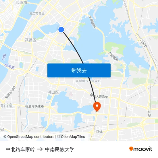 中北路车家岭 to 中南民族大学 map