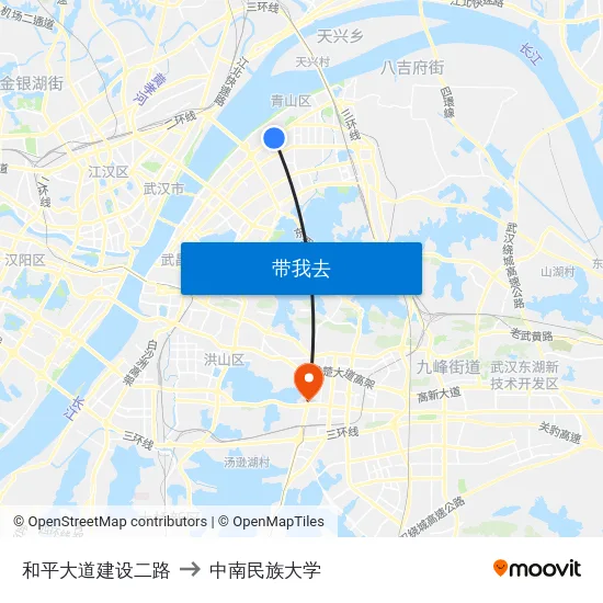 和平大道建设二路 to 中南民族大学 map