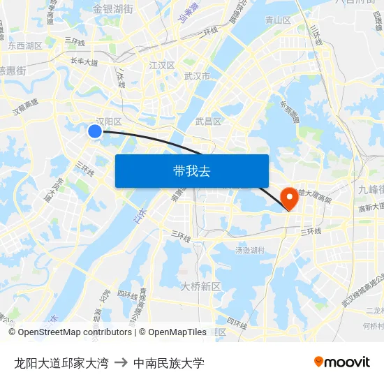龙阳大道邱家大湾 to 中南民族大学 map