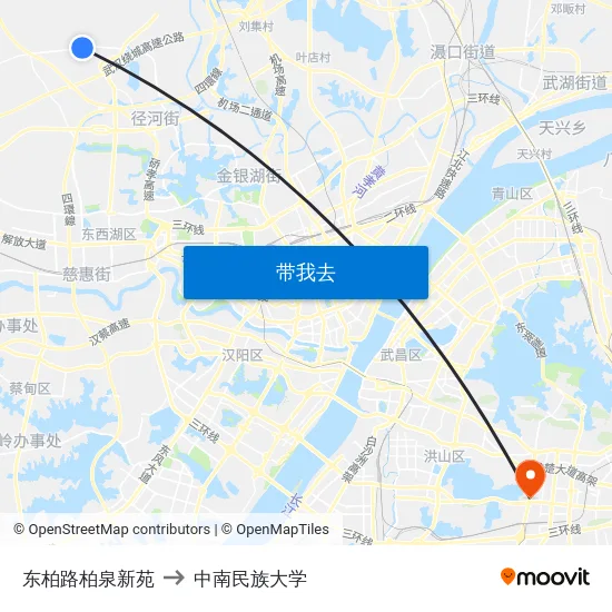 东柏路柏泉新苑 to 中南民族大学 map