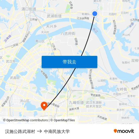 汉施公路武湖村 to 中南民族大学 map