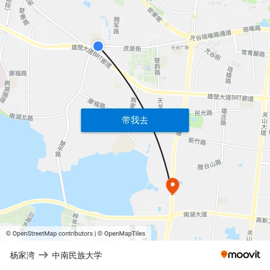 杨家湾 to 中南民族大学 map